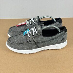 Skechers Go Walk Lite Isla Slip On Boat Shoes Womens 9 Black White Gray GogaMax
